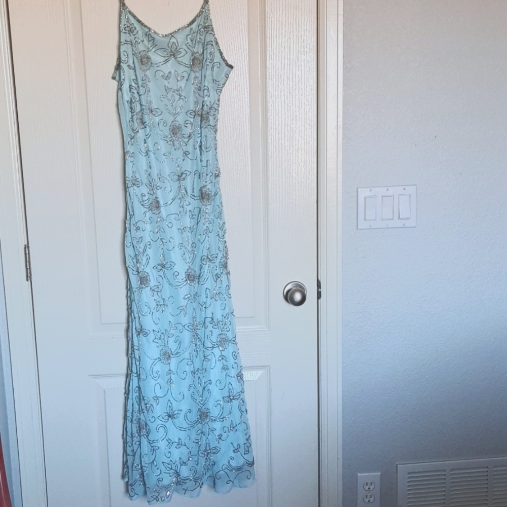 Beaded Spaghetti strap evening dress